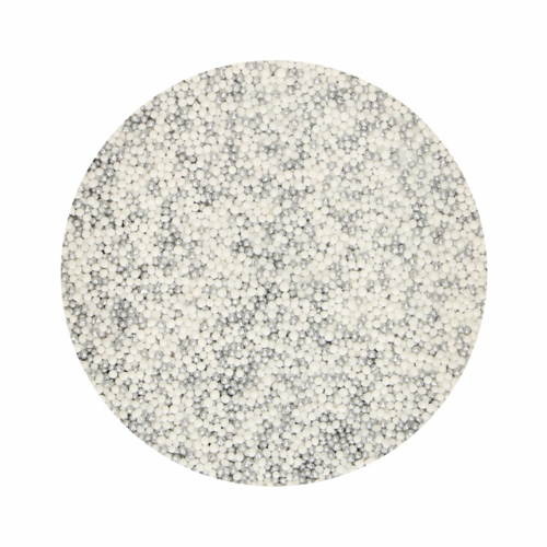 FUNCAKES SUGAR PEARLS (NONPAREILS) - SILVER AND WHITE