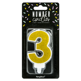 PARTYDECO GOLDEN BIRTHDAY CANDLE - NUMBER 3