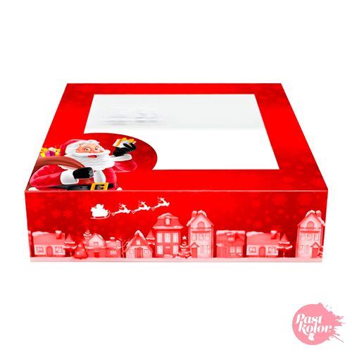 RED "SANTA CLAUS" CHRISTMAS CAKE BOX - 24 X 7,5 CM