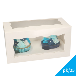 FUNCAKES WHITE CUPCAKE  BOX WITH WINDOW - 2 CUPCAKES (25 PCS)