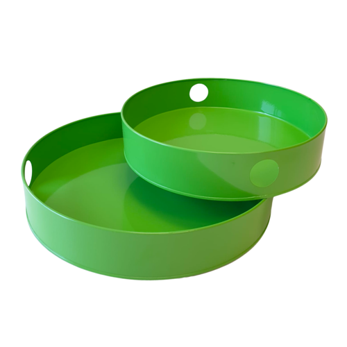 SET OF ROUND METAL TRAYS - GREEN