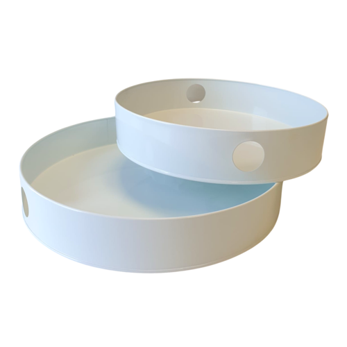 SET OF ROUND METAL TRAYS - WHITE