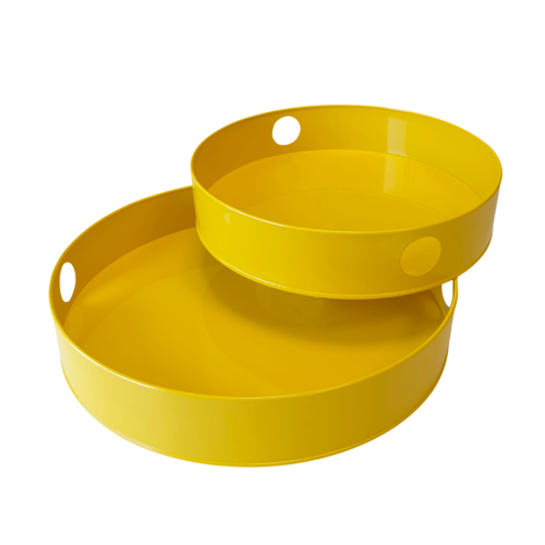 SET OF ROUND METAL TRAYS - YELLOW