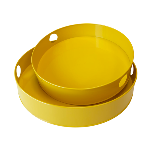 SET OF ROUND METAL TRAYS - YELLOW