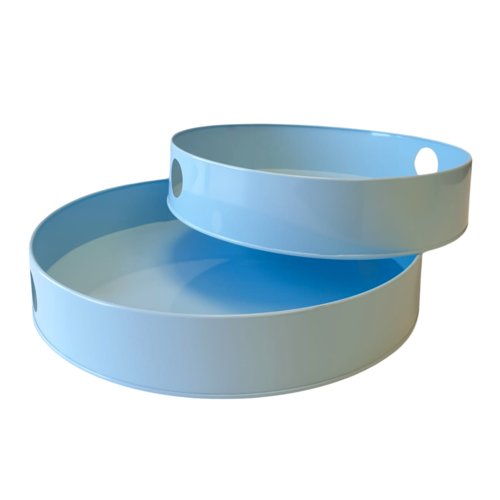 SET OF ROUND METAL TRAYS - BLUE