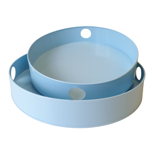 SET OF ROUND METAL TRAYS - BLUE