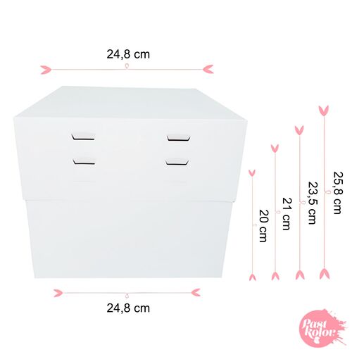 SET 10 HEIGHT ADJUSTABLE CAKE BOXES + ROUND BASES SILVER - 24 CM Ø