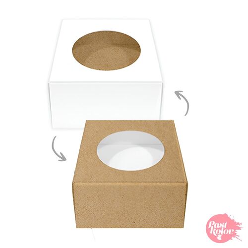 REVERSIBLE SQUARE BISCUIT BOX - WHITE AND KRAFT