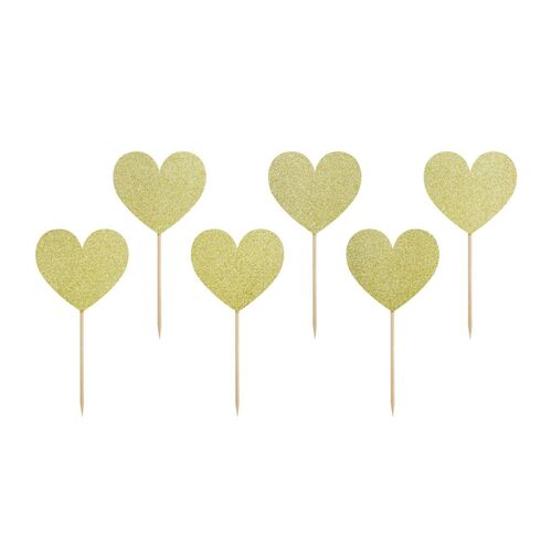 PARTYDECO CUPCAKE TOPPERS - GOLDEN HEARTS