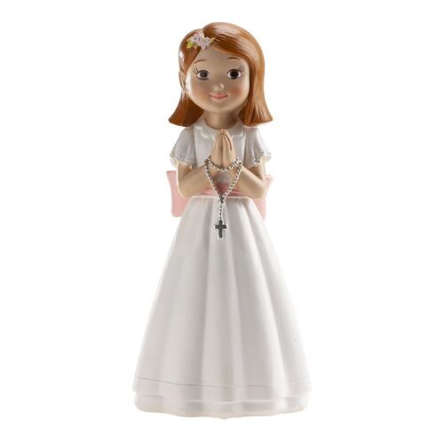 DEKORA CAKE FIGURE - GIRL WITH ROSARY AND PINK RIBBON