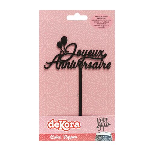 DEKORA BLACK CAKE TOPPER - ‘JOYEUX ANNIVERSAIRE’