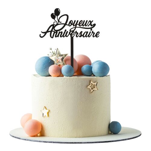 DEKORA BLACK CAKE TOPPER - ‘JOYEUX ANNIVERSAIRE’