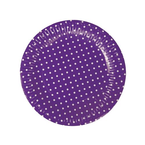 CARDBOARD PLATES WITH POLKA DOTS - PURPLE