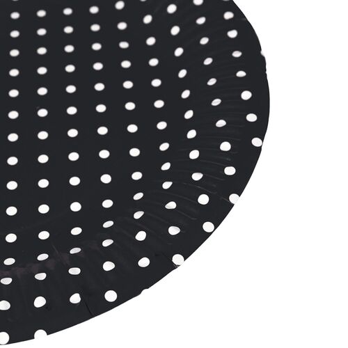 CARDBOARD PLATES WITH POLKA DOTS - BLACK