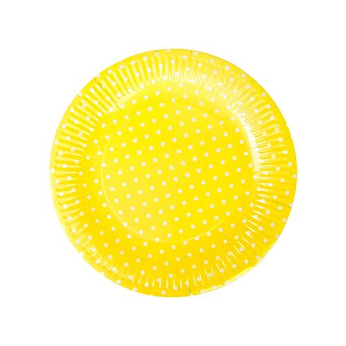 CARDBOARD PLATES WITH POLKA DOTS - YELLOW